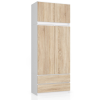 AKORD Furniture Factory - Fehér és Sonoma Tölgy Álló Szekrény Felsőrésszel, 90 cm, 2 Ajtós, 2 Fiókos, 6 Polccal, Modern Minimalista Stílusban