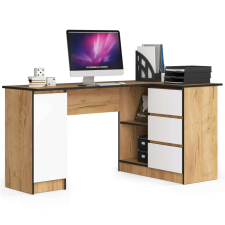 AKORD Furniture Factory Jobbkezes sarokasztal P77_155 - kézműves tölgy/fehér íróasztal