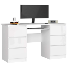 AKORD Furniture Factory Számítógépasztal, 6 fiókkal P77_135 - fehér/fényes fehér íróasztal