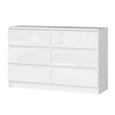 Akord Furniture Intenso 6 fiókos komód - 120 cm - magasfényű fehér bútor