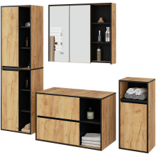 Akord VAMI Fali Fürdőszobabútor Szett Craft Tölgy/Fekete fürdőszoba bútor