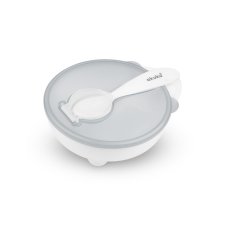  Akuku etetőtál tetővel és kanállal fehér babaétkészlet