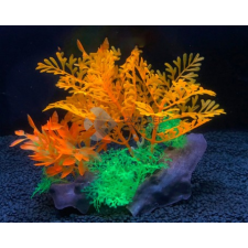  Akváriumi műnövény együttes narancssárga és zöld levelekkel 17 cm akvárium dekoráció