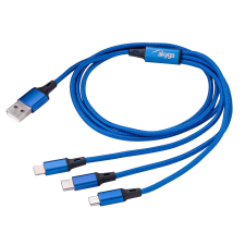 Akyga USB-A apa - MicroUSB-B apa + USB-C apa + Lightning apa Adat- és töltőkábel 1.2m - Kék kábel és adapter