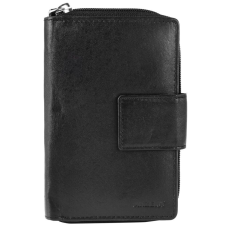  Akzent női pénztárca, valódi bőr, fekete (16x10 cm)
