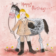 Alex Clark Képeslap Alex Clark borítékkal, 14x14 cm, Lány lóval HBD képeslap