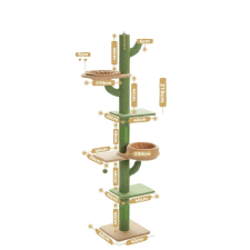  Állítható magasságú macskafa, 5-rétegű kaktusz alak, szizális karcolóoszlopok, AMT0246GN, mint kép macskabútor