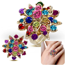  Állítható, virág alakú koktél gyűrű, színes cirkónia kristállyal gyűrű