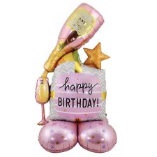 Álló fólia lufi – Nagy – Happy Birthday - Rózsaszín party kellék
