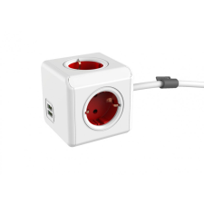 Allocacoc PowerCube Extended USB Hálózati Elosztó 4DIN 1,5m Boston Red hosszabbító, elosztó