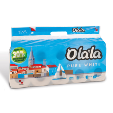 Alpha Olala Pure White kistekercses toalettpapír 3 rétegű fehér 10 tekercses, 8 csomag/zsák higiéniai papíráru