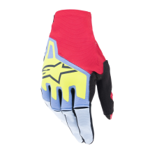 Alpinestars Techstar 2024 motokrossz kesztyű világoskék-piros-fluo sárga-fekete motoros kesztyű