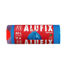 ALUFIX Szemeteszsák, zárószalagos, 40 l, 15 db, ALUFIX (KHK962) tisztító- és takarítószer, higiénia