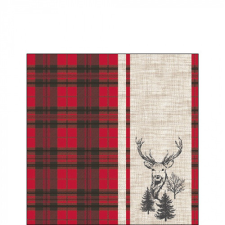  AMB.12520240 Deer plaid red papírszalvéta 25x25cm, 20db-os papírárú, csomagoló és tárolóeszköz