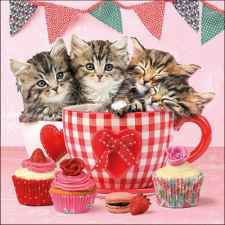 AMB.13317535 Cats in Tea Cups papírszalvéta 33x33cm, 20db-os asztalterítő és szalvéta