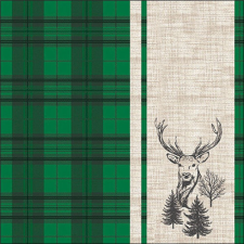  AMB.13320241 Deer plaid green papírszalvéta 33x33cm, 20db-os papírárú, csomagoló és tárolóeszköz