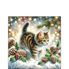  AMB.32520075 Cute cat in the snow papírszalvéta 25x25cm, 20db-os papírárú, csomagoló és tárolóeszköz