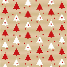 AMB.33317960 Trees and stars red papírszalvéta 33x33cm, 20db-os papírárú, csomagoló és tárolóeszköz