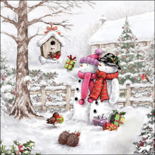  AMB.33318025 Snowmen bringing gifts papírszalvéta 33x33cm, 20db-os papírárú, csomagoló és tárolóeszköz