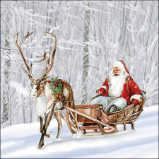 AMB.33318105 Santa in snowy forest papírszalvéta 33x33cm, 20db-os papírárú, csomagoló és tárolóeszköz