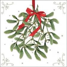  AMB.33318860 Mistletoe with bow white papírszalvéta 33x33cm, 20db-os papírárú, csomagoló és tárolóeszköz