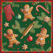  AMB.33318882 Gingerbread cookies green papírszalvéta 33x33cm, 20db-os papírárú, csomagoló és tárolóeszköz