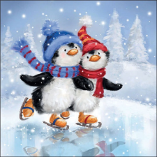  AMB.33319215 Skating penguins papírszalvéta 33x33cm, 20db-os papírárú, csomagoló és tárolóeszköz