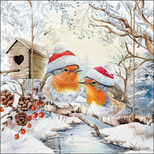  AMB.33319475 Robins in winterland papírszalvéta 33x33cm, 20db-os papírárú, csomagoló és tárolóeszköz