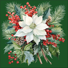  AMB.33319931 Poinsettia bouquet green papírszalvéta 33x33cm, 20db-os papírárú, csomagoló és tárolóeszköz