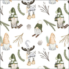 AMB.33320190 Forest gnomes white papírszalvéta 33x33cm, 20db-os papírárú, csomagoló és tárolóeszköz