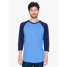 AMERICAN APPAREL AABB453 3/4 ujjú kétszínű unisex póló American Apparel, Heather Lake Blue/Navy-M