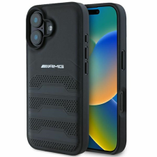  AMG bőr dombornyomott vonalak, fekete logó iPhone 16 tok - fekete tok és táska