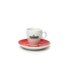 AMIGOS espresso csésze fekete logóval és piros csészealjjal bögrék, csészék