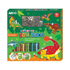 AMOS Üvegmatrica dekor szett, 10 szín, 12 sablon - dínók kreatív és készségfejlesztő