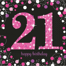 Amscan Happy Birthday 21 Pink szalvéta 16 db-os 33*33 cm papírárú, csomagoló és tárolóeszköz