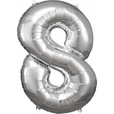 Amscan Óriás Szám Fólia Lufi - 8-as, 83x55 cm, Ezüst (9906293) party kellék
