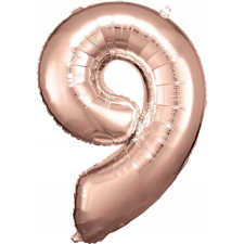 Amscan Óriás Szám Fólia Lufi - 9-es, 83x58 cm, Rózsaarany (9906284) party kellék