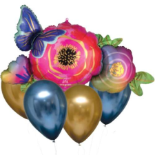 Anagram Csokor 5 dekoratív léggömb, Satin Luxe virág és pillangó party kellék