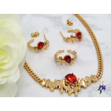  Angéla antiallergén színes köves szett 18K - nyaklánc, fülbevaló, gyűrű - piros ékszer szett