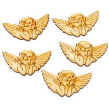  Angyal gravírozott natúr fa 6cm 5db-os dekorációs kellék