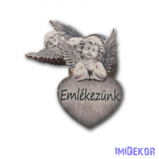 Angyal kőhatású szivecskén 5x7,5cm - Emlékezünk dekorációs kellék