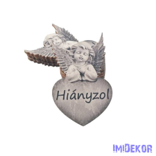  Angyal kőhatású szivecskén 5x7,5cm - Hiányzol dekorációs kellék