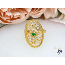 Antiallergén Ovális csipkemintás zöldköves gyűrű-24K gyűrű