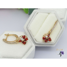  Antiallergén piros köves csüngős fülbevaló-18K fülbevaló