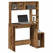  Antik fa színű szerelt fa íróasztal polcokkal 100x45x140 cm bútor