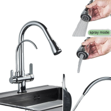  Antik konyhai csaptelep, húzza ki a kialakítást, kettős fogantyú, króm csaptelep