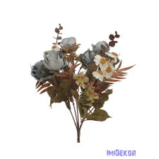  Antik színű rózsa + kis virágos csokor 29cm - Szürke dekorációs kellék