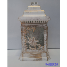  Antikolt katedrális borítású üvegmécses 25 cm - Fehér-Arany dekorációs kellék