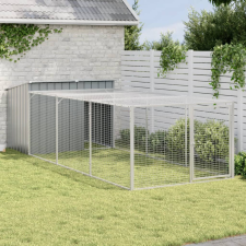  antracit horganyzott acél kutyakennel kifutóval 153x396x110 cm szállítóbox, fekhely kutyáknak