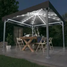  antracitszürke alumíniumpavilon LED fényfüzérrel 300 x 300 cm kerti tárolás